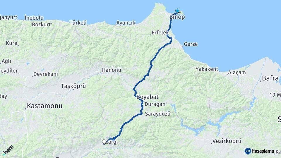 Sinop Kargı Çorum Arası Kaç Km - Yol Haritası