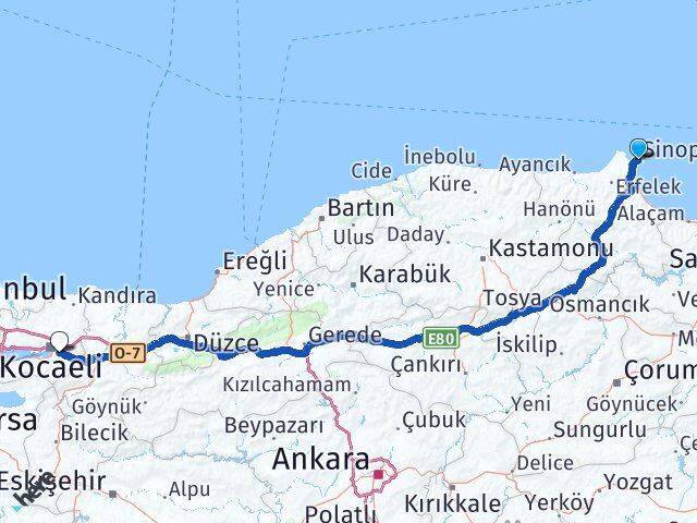 Sinop Kartepe Kocaeli Arası Kaç Km - Yol Haritası