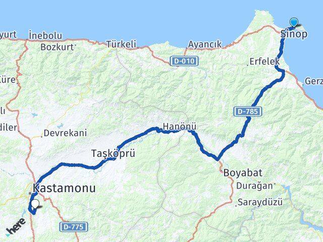 Sinop Kastamonu Havalimanı Arası Kaç Km - Yol Haritası