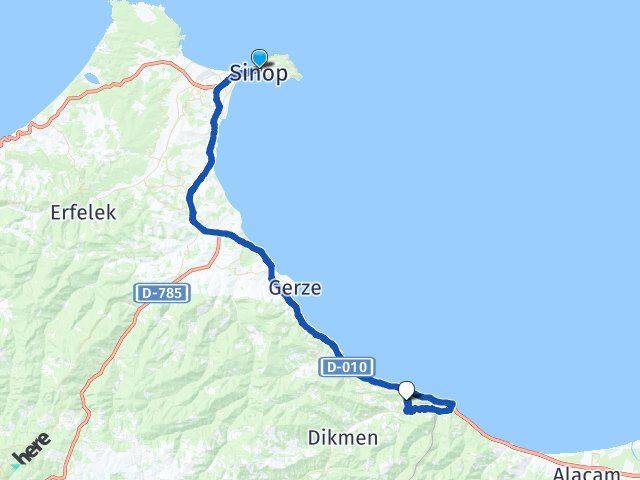 Sinop Kerim Dikmen Arası Kaç Km - Yol Haritası