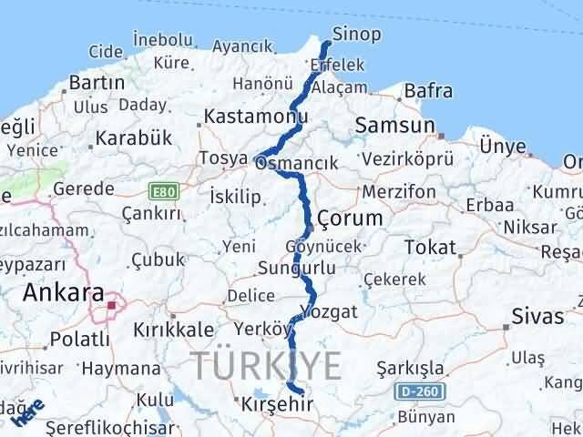 Sinop Kozaklı Nevşehir Arası Kaç Km - Yol Haritası