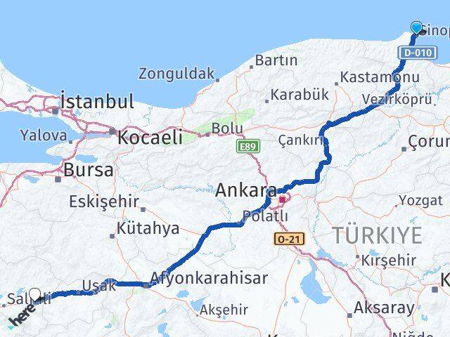 Sinop Kula Manisa Arası Kaç Km - Yol Haritası