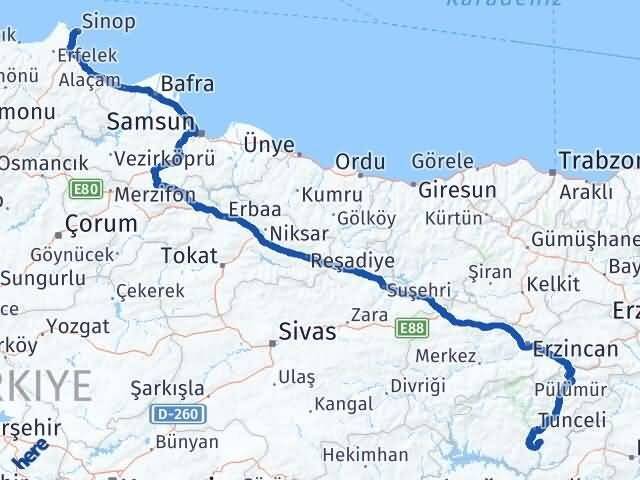 Sinop Mazgirt Tunceli Arası Kaç Km - Yol Haritası