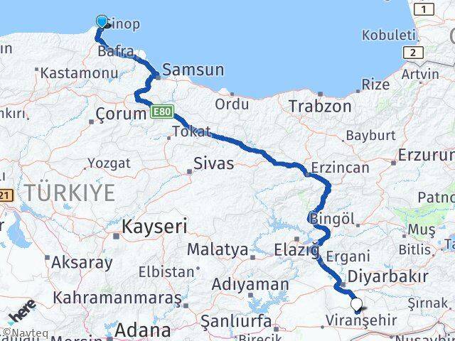 Sinop Mazıdağı Mardin Arası Kaç Km - Yol Haritası