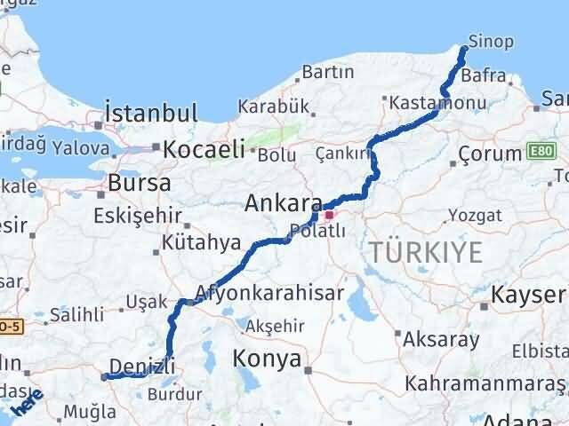 Sinop Merkezefendi Denizli Arası Kaç Km - Yol Haritası