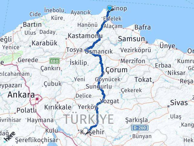 Sinop Mucur Kırşehir Arası Kaç Km - Yol Haritası