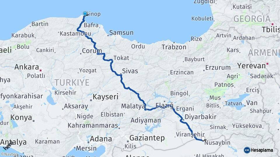 Sinop Nusaybin Mardin Arası Kaç Km - Yol Haritası