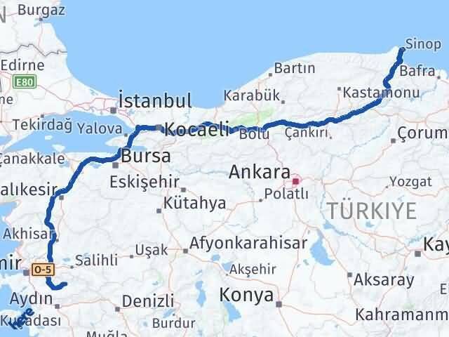 Sinop Ödemiş İzmir Arası Kaç Km - Yol Haritası