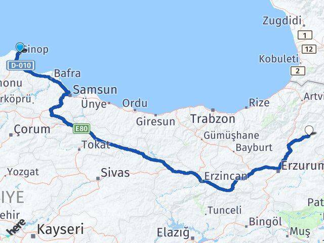 Sinop Oltu Erzurum Arası Kaç Km - Yol Haritası