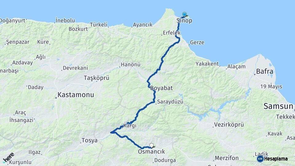 Sinop Osmancık Çorum Arası Kaç Km - Yol Haritası