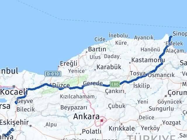 Sinop Osmaneli Bilecik Arası Kaç Km - Yol Haritası