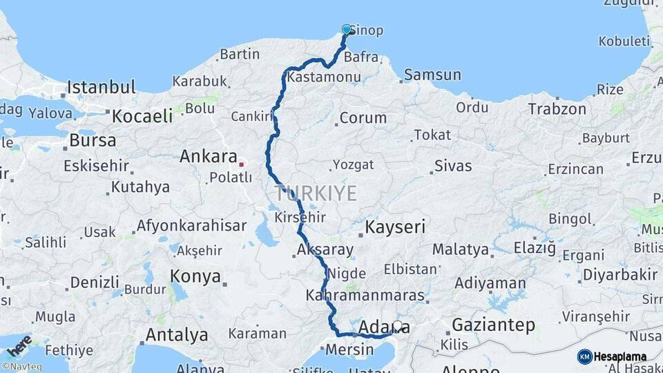 Sinop Osmaniye Arası Kaç Km - Yol Haritası