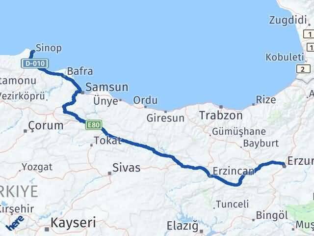 Sinop Palandöken Erzurum Arası Kaç Km - Yol Haritası