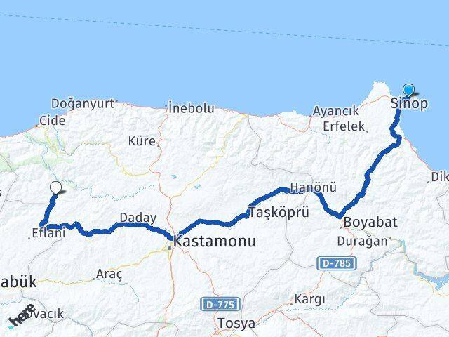 Sinop Pınarbaşı Kastamonu Arası Kaç Km - Yol Haritası