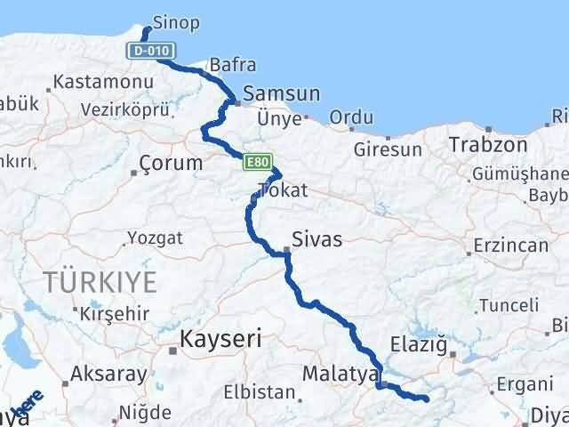 Sinop Pütürge Malatya Arası Kaç Km - Yol Haritası