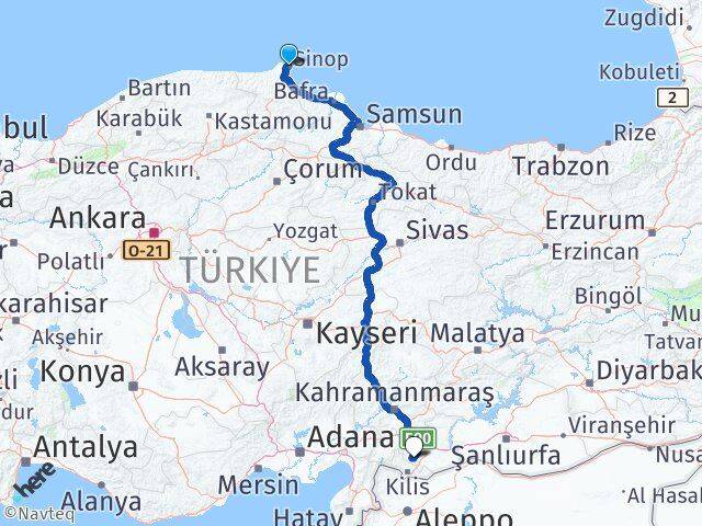 Sinop Şahinbey Gaziantep Arası Kaç Km - Yol Haritası