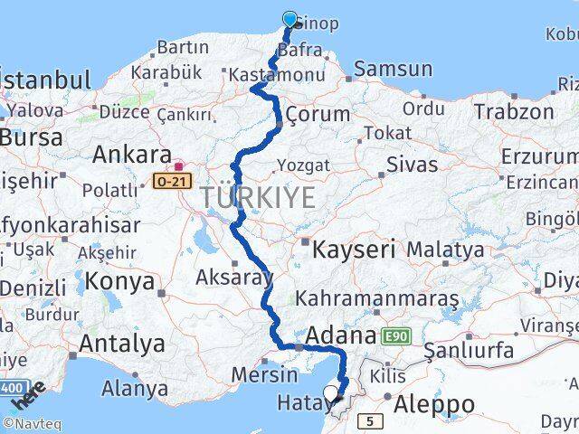 Sinop Samandağ Hatay Arası Kaç Km - Yol Haritası