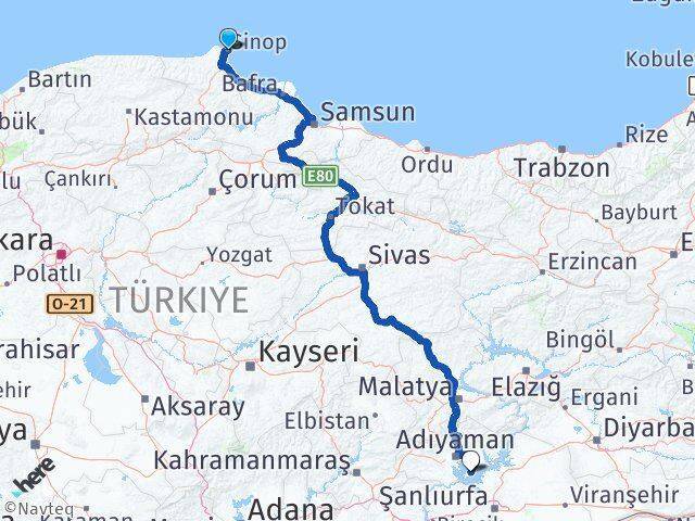 Sinop Samsat Arası Kaç Km - Yol Tarifi