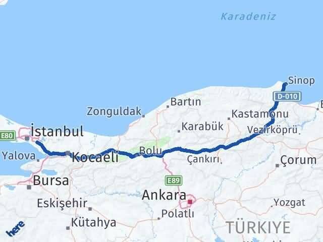 Sinop Sancaktepe İstanbul Arası Kaç Km - Yol Haritası