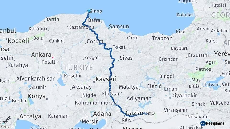 Sinop Şanlıurfa Arası Kaç Km - Yol Haritası