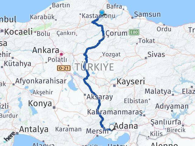 Sinop Saraydüzü Adana Arası Kaç Km - Yol Haritası