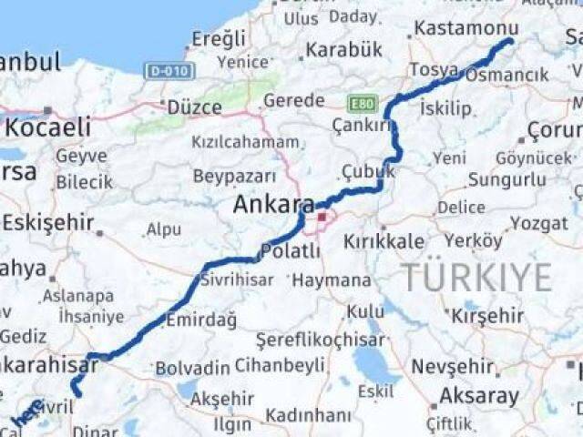 Sinop Saraydüzü Afyonkarahisar Arası Kaç Km - Yol Haritası