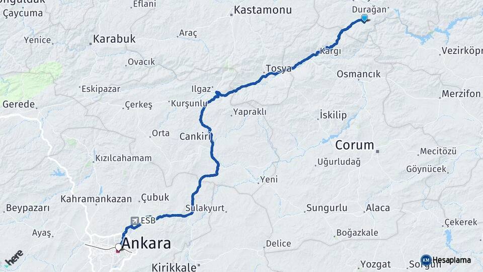 Sinop Saraydüzü Ankara Arası Kaç Km - Yol Haritası