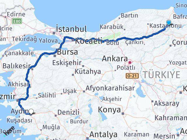 Sinop Saraydüzü Aydın Arası Kaç Km - Yol Haritası