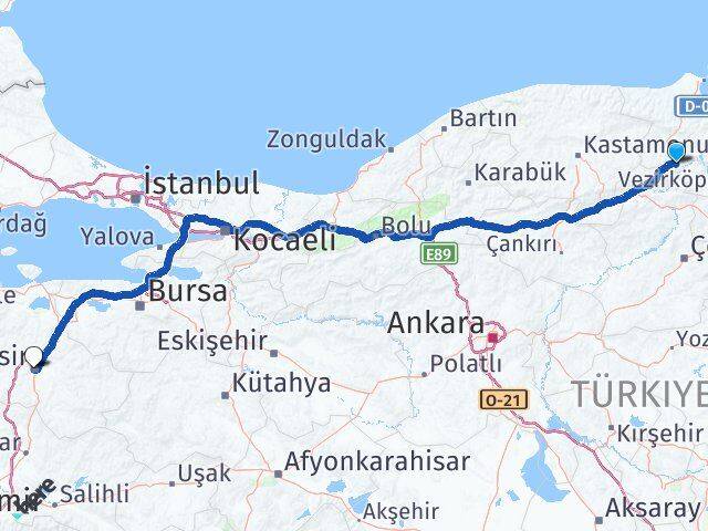 Sinop Saraydüzü Balıkesir Arası Kaç Km - Yol Haritası