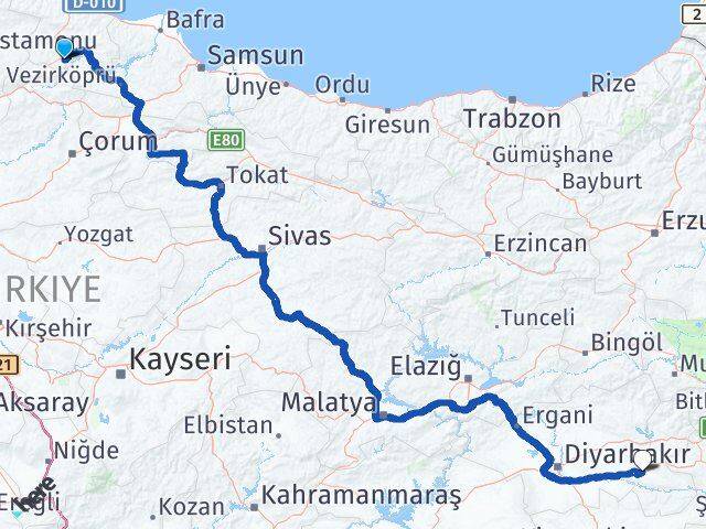 Sinop Saraydüzü Batman Arası Kaç Km - Yol Haritası