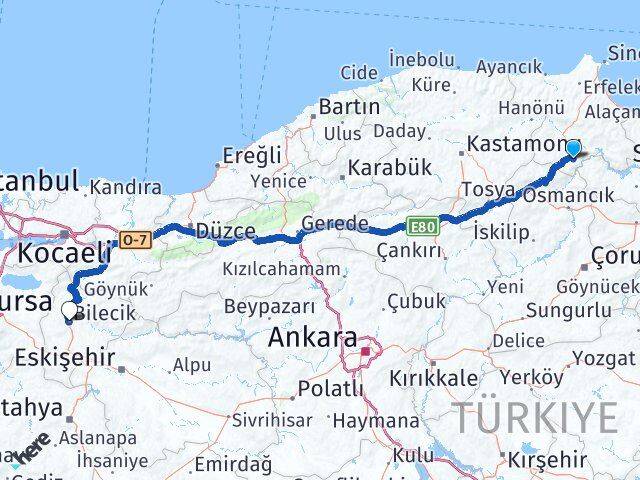 Sinop Saraydüzü Bilecik Arası Kaç Km - Yol Haritası