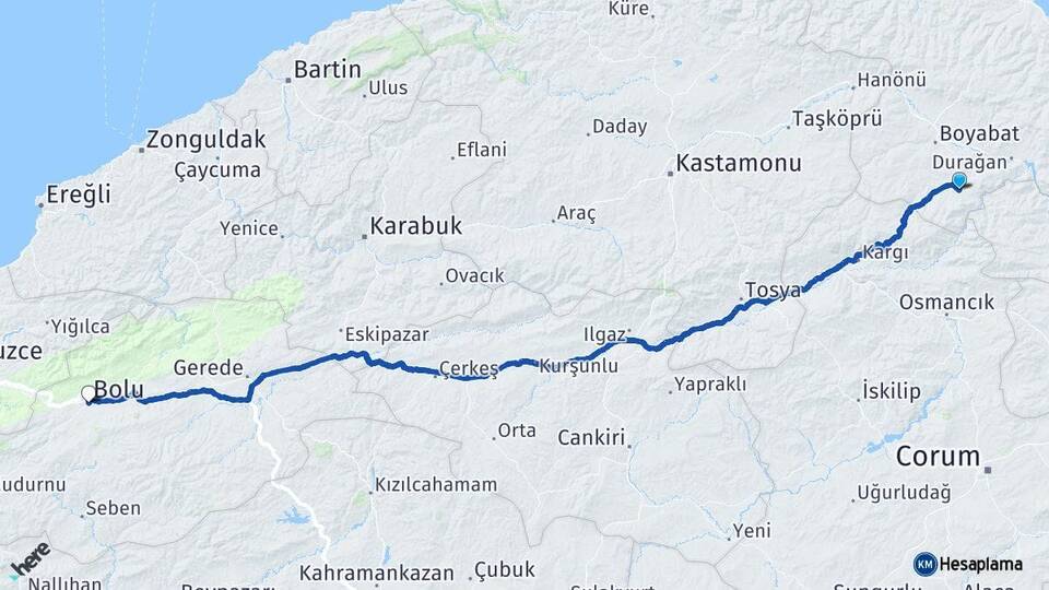 Sinop Saraydüzü Bolu Arası Kaç Km - Yol Haritası