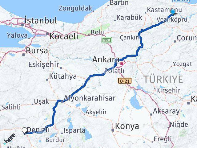 Sinop Saraydüzü Denizli Arası Kaç Km - Yol Haritası