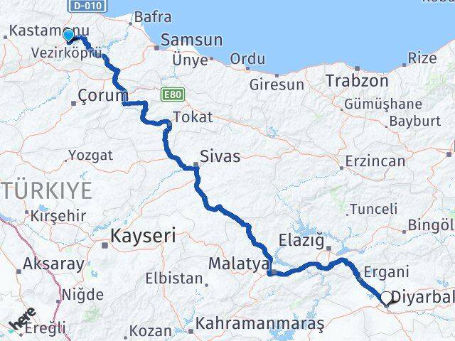 Sinop Saraydüzü Diyarbakır Arası Kaç Km - Yol Haritası