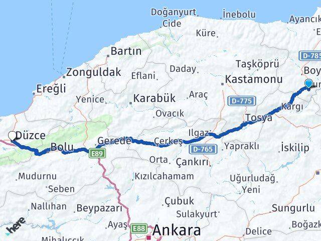Sinop Saraydüzü Düzce Arası Kaç Km - Yol Haritası