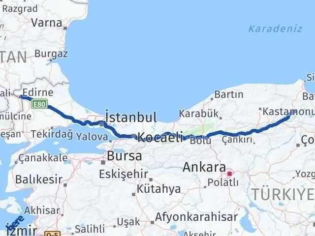 Sinop Saraydüzü Edirne Arası Kaç Km - Yol Haritası