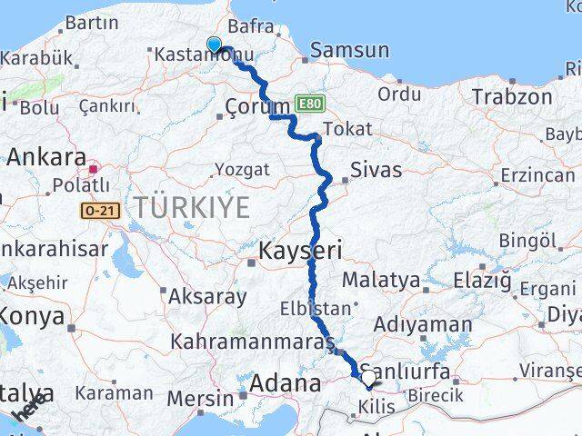 Sinop Saraydüzü Gaziantep Arası Kaç Km - Yol Haritası
