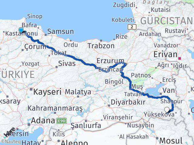 Sinop Saraydüzü Hakkari Arası Kaç Km - Yol Haritası