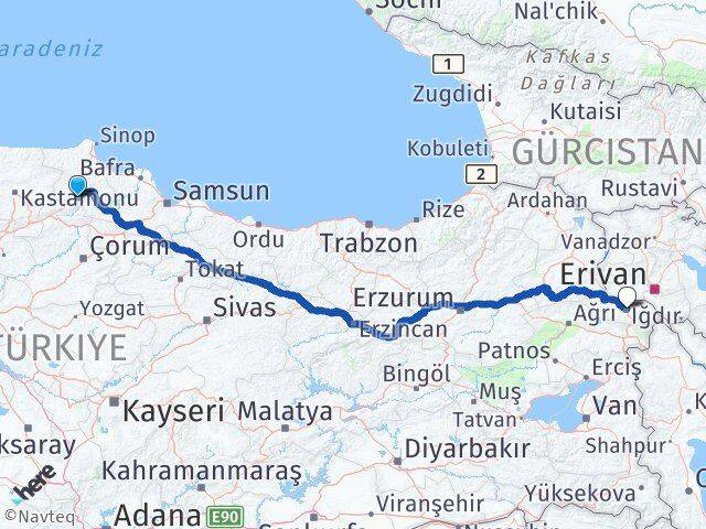 Sinop Saraydüzü Iğdır Arası Kaç Km - Yol Haritası
