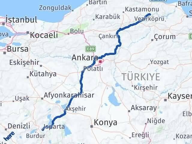 Sinop Saraydüzü Isparta Arası Kaç Km - Yol Haritası