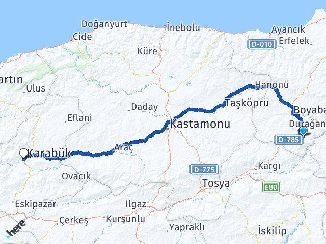 Sinop Saraydüzü Karabük Arası Kaç Km - Yol Haritası
