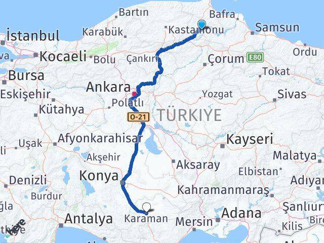 Sinop Saraydüzü Karaman Arası Kaç Km - Yol Haritası