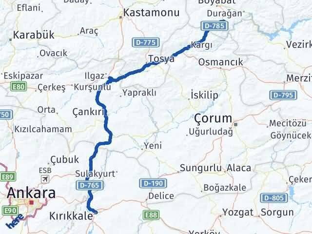 Sinop Saraydüzü Kırıkkale Arası Kaç Km - Yol Haritası