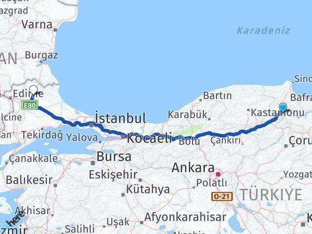 Sinop Saraydüzü Kırklareli Arası Kaç Km - Yol Haritası
