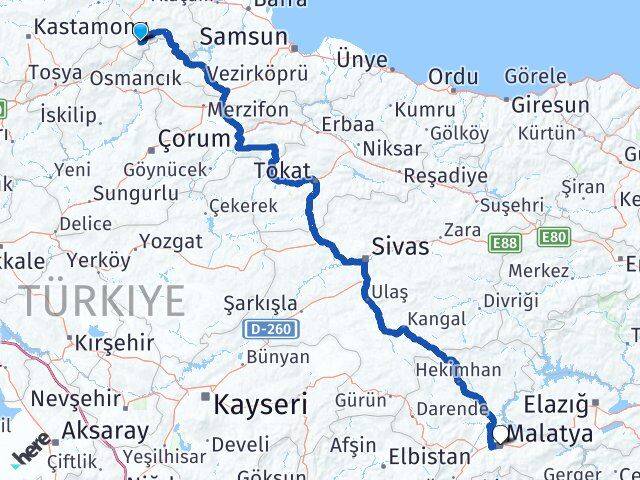 Sinop Saraydüzü Malatya Arası Kaç Km - Yol Haritası