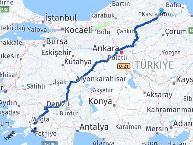 Sinop Saraydüzü Muğla Arası Kaç Km - Yol Haritası