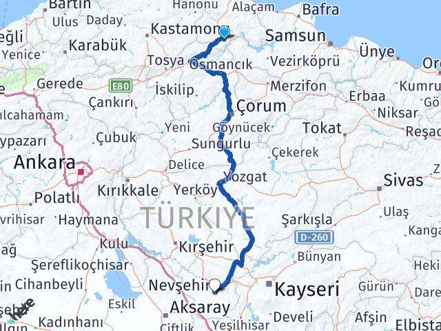 Sinop Saraydüzü Nevşehir Arası Kaç Km - Yol Haritası