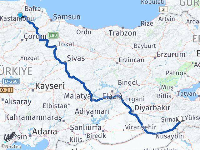 Sinop Saraydüzü Şırnak Arası Kaç Km - Yol Haritası