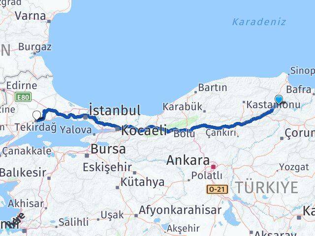 Sinop Saraydüzü Tekirdağ Arası Kaç Km - Yol Haritası