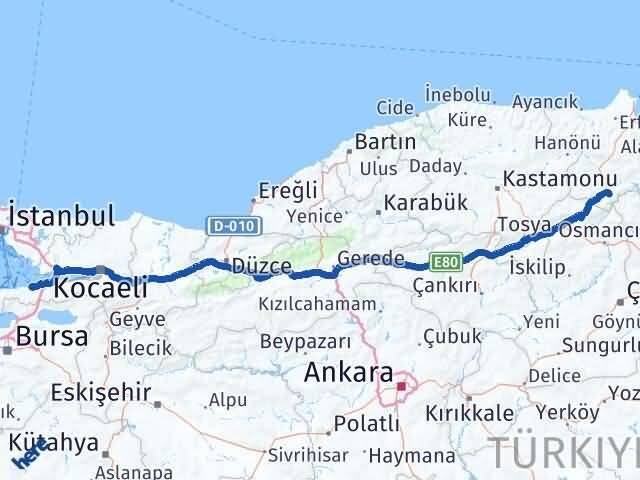 Sinop Saraydüzü Yalova Arası Kaç Km - Yol Haritası